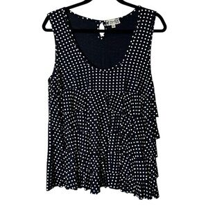 Papillion Navy‎ White Polka Dot Layered Tank Top  Sleeveless Dressy Lined Large